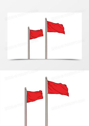 手绘飘扬的红旗旗帜元素