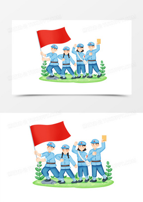 手绘卡通红军解放军免抠元素素材