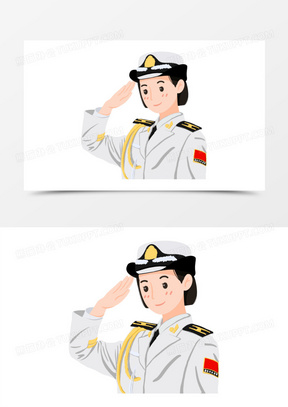 手绘卡通风女军人海军形象元素