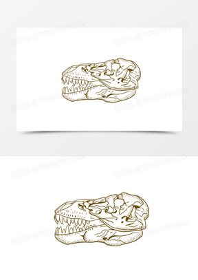 一组手绘线稿线描风恐龙骨骼化石元素