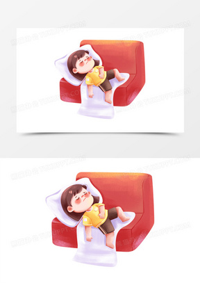 卡通女孩躺下睡着免抠元素