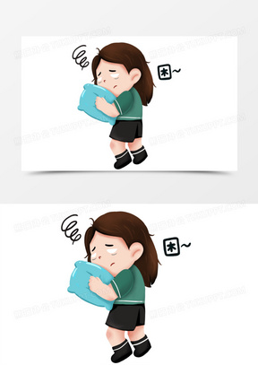 手绘女生疲倦疲惫表情素材