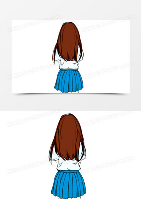卡通二次元背影百褶裙少女背影免抠素材