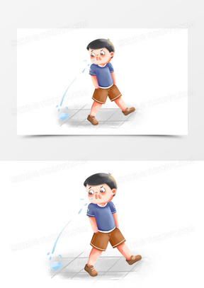 手绘插画风男子随地吐痰免抠元素