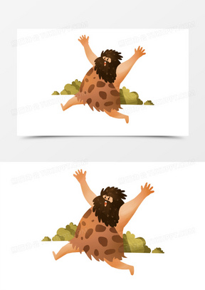 野人元素150手绘原始人狩猎场景元素340卡通原始人狩猎场景元素120