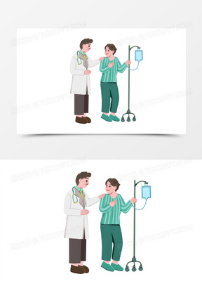 卡通手绘医生安慰鼓励患者场景素材