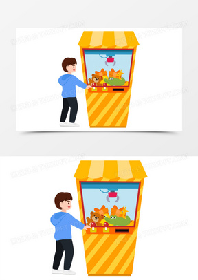 卡通矢量玩抓娃娃机的学生素材