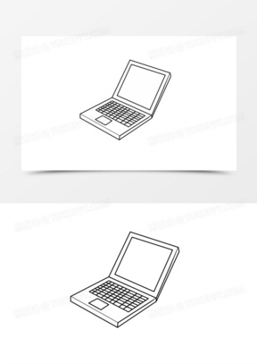 卡通矢量辦公電腦筆記本黑白電腦素材
