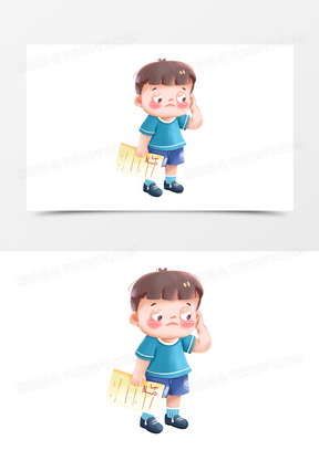 手绘卡通考试不合格伤心的小男孩场景元素