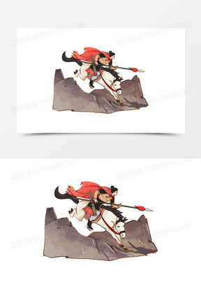手绘线描风花木兰骑马冲锋免抠元素