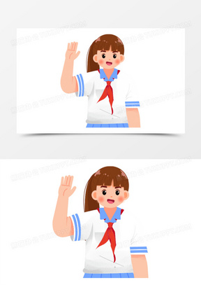 手绘卡通插画风举手的女学生免抠素材