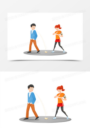 一组手绘不文明行为合集套图之随地吐痰素材