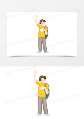 手绘卡通男大学生年轻人打招呼免抠元素