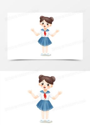 手绘插画风卡通女学生免抠人物元素