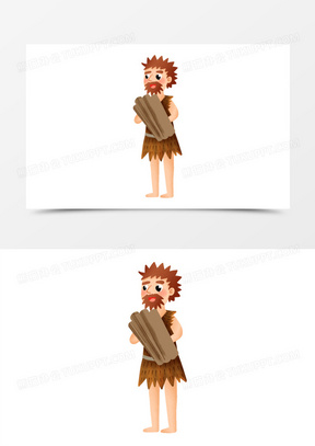 手绘卡通原始人捧着木头元素