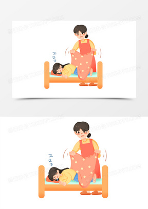 手绘卡通妈妈喊孩子起床免抠素材