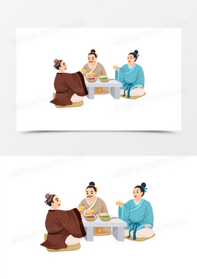 手绘插画风古人一起吃饭喝酒免抠元素