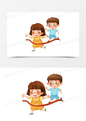 手绘卡通小朋友赛跑场景素材