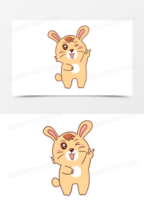 手绘卡通眨眼睛的兔子元素