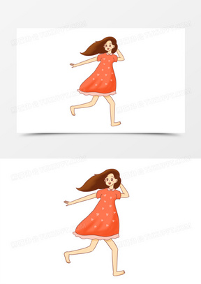 手绘卡通光脚的小女孩元素