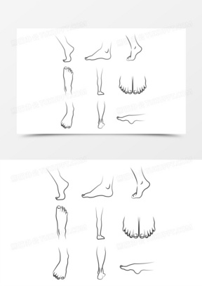 一组黑色矢量线描光脚素材