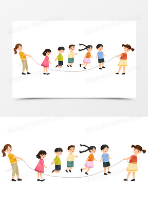 手绘插画风一群人跳绳免抠元素