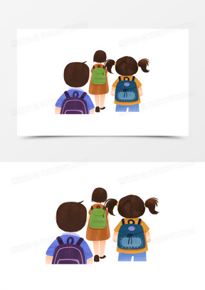 卡通手绘背书包的学生背影免抠元素