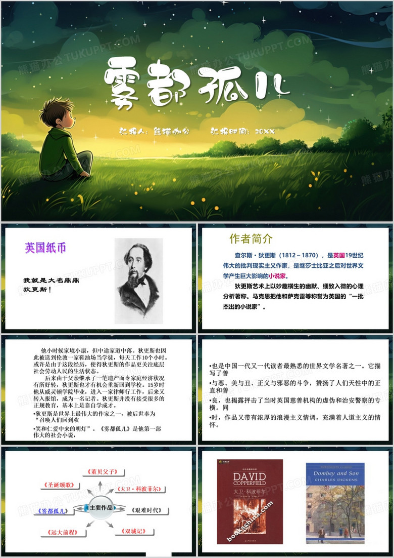 绿色简约风雾都孤儿PPT模板