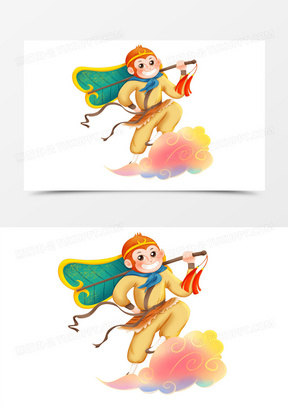 手绘插画风孙悟空拿着芭蕉扇元素