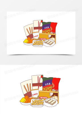 手绘卡通零食大礼包元素
