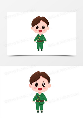 一组卡通q版手绘剧本杀民国人物之穿军服的人免抠元素