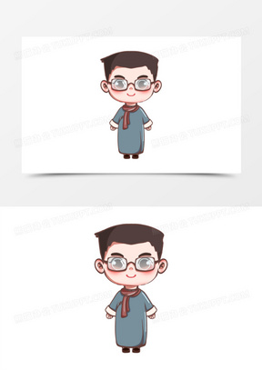 一组卡通可爱描边风q版剧本杀民国服饰人物之长褂老师套图素材