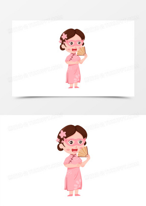 一组卡通带眼罩的民国人物形象套图之可爱妹妹免抠元素