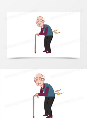 手绘卡通老人腰酸背痛元素