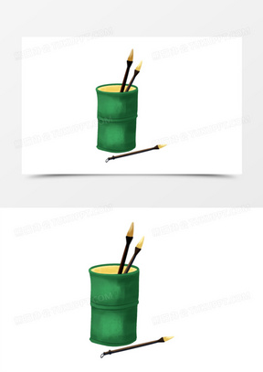 组手绘插画风文房四宝套图合集素材之毛笔筒元素