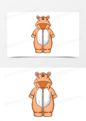 一组卡通手绘不同样式的可爱婴儿睡衣免抠之老虎图案