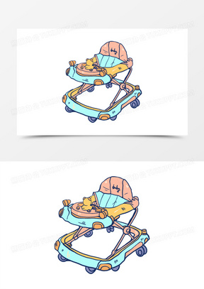 一组卡通婴儿车推车集合系列二免抠素材