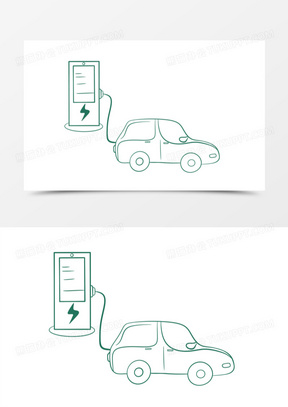 手绘新能源汽车充电线稿免抠元素
