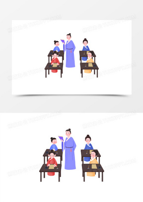 手绘卡通古代老师讲课素材