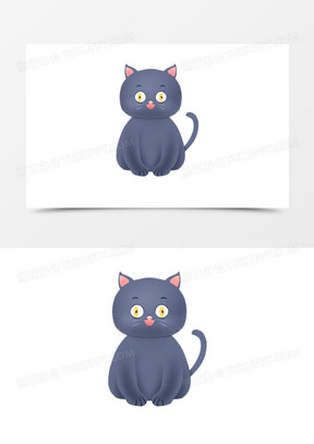 手绘卡通可爱蓝猫坐着素材
