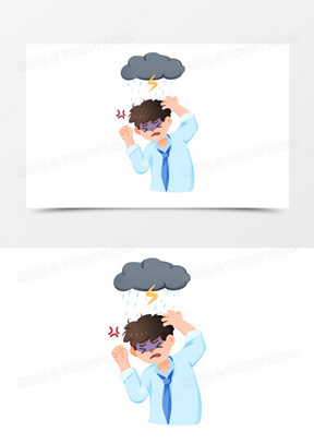 手绘卡通男子崩溃抓狂免抠素材
