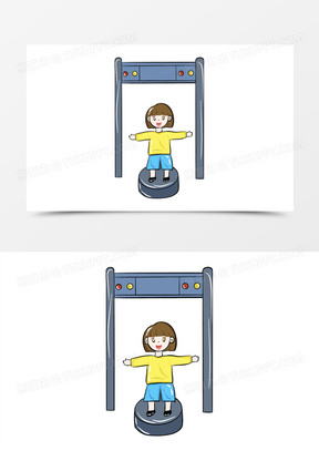 卡通女孩过安检机器免抠元素