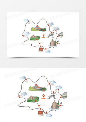 手绘厦门鼓浪屿趣味旅行路线图手绘元素