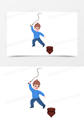 手绘男孩打陀螺玩游戏免抠元素