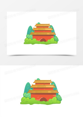 手绘古代建筑物寺庙免抠元素