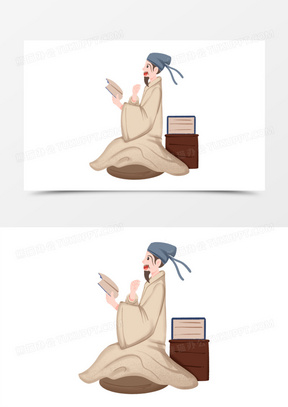 手绘古代私塾老师上课插画素材