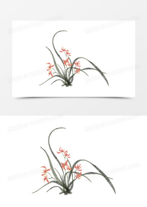 一组手绘水墨梅兰竹菊花卉合集套图元素之兰花1063中