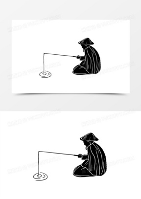 手绘老人垂钓剪影元素