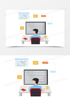 手绘扁平风矢量程序员工作敲代码
