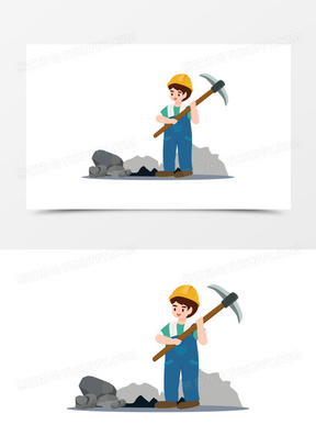 卡通矢量挖煤矿开采的工人素材